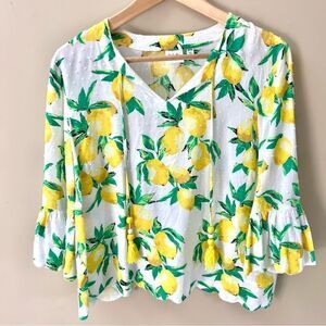 Rafaella lemon print flared sleeve top.  Size MP